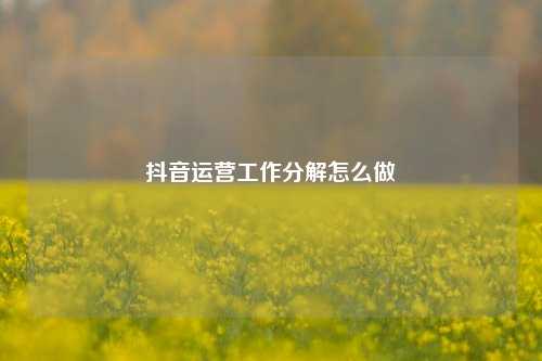 抖音运营工作分解怎么做